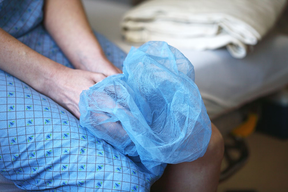 Hospital patient wearing medical gown